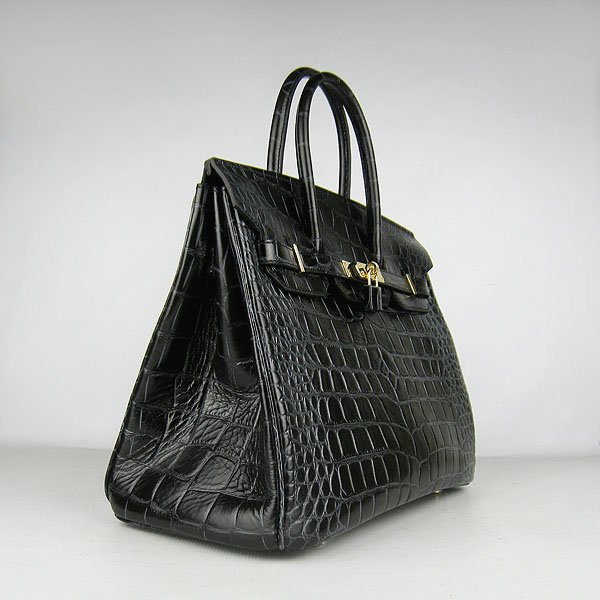High Quality Fake Hermes Birkin 35CM Crocodile Veins Leather Bag Black 6089 - Click Image to Close